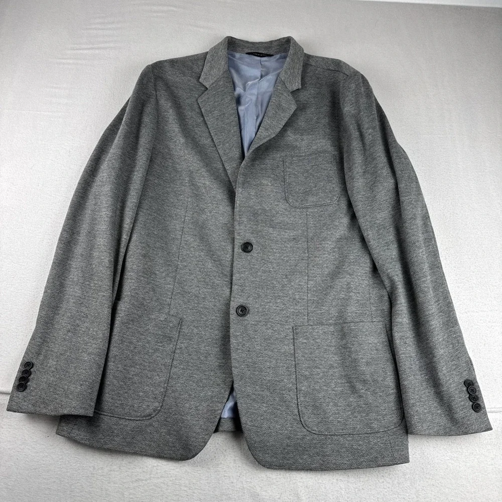 Banana Republic Mens Tailored Slim Fit Knit Blazer 46L Gray Preppy Office